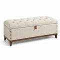 Banc de rangement en lin beige avec structure bois