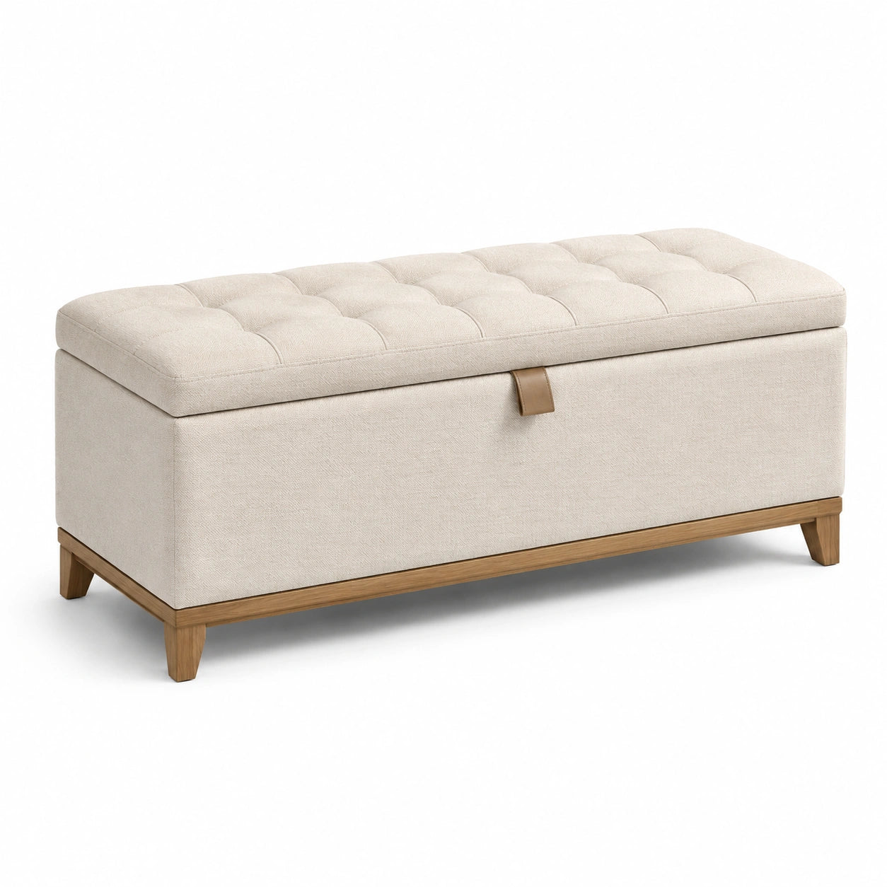 Banc de rangement en bois et lin beige 120x40x45 cm