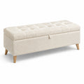 Banc de rangement en bois avec revêtement en tissu bouclé beige