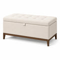 Banc de rangement en bois et tissu beige