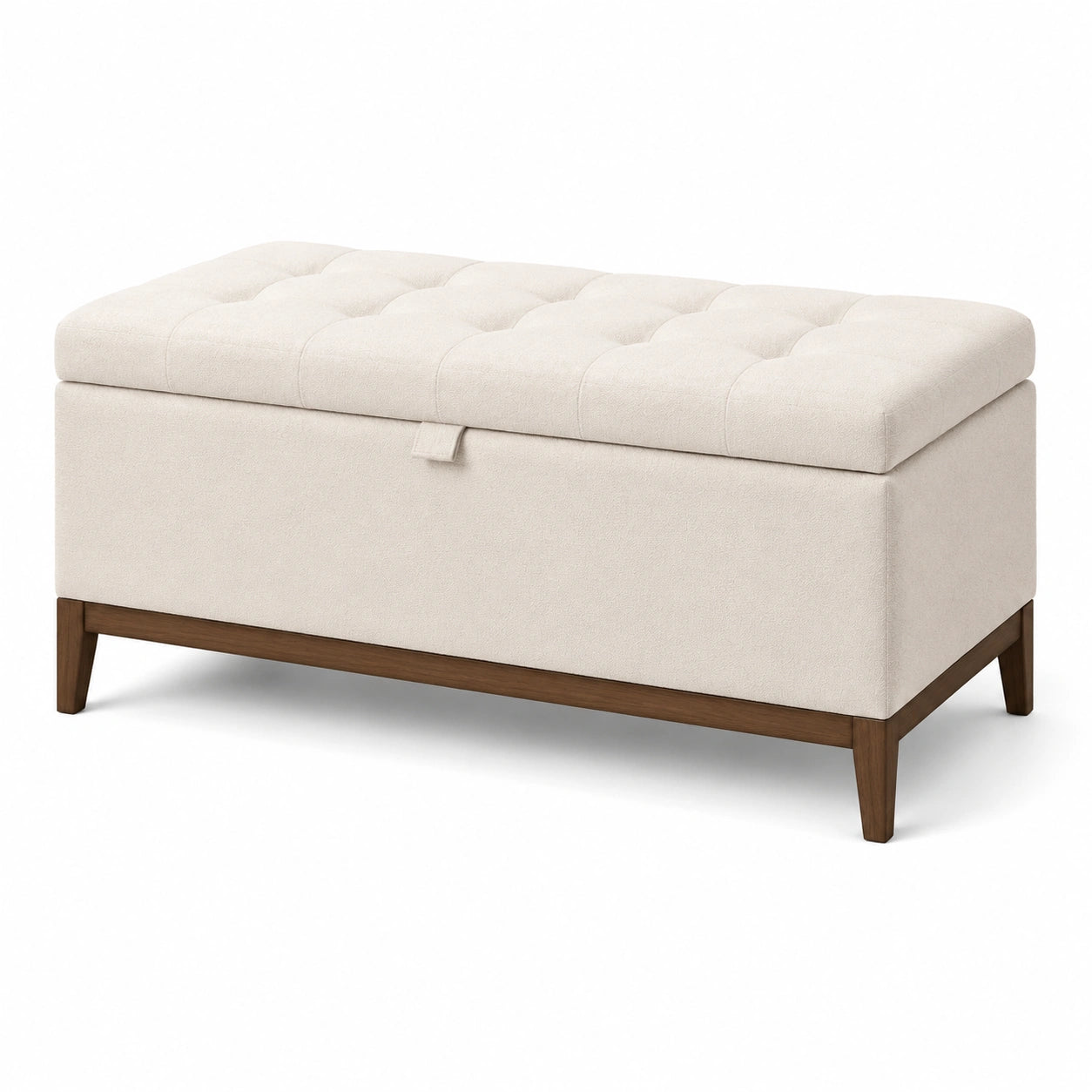 Banc de rangement en bois et tissu beige