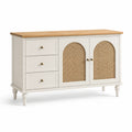 Buffet en bois et rotin avec 3 tiroirs et 2 portes