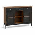 Buffet en bois et métal noir et marron avec portes en verre cannelé
