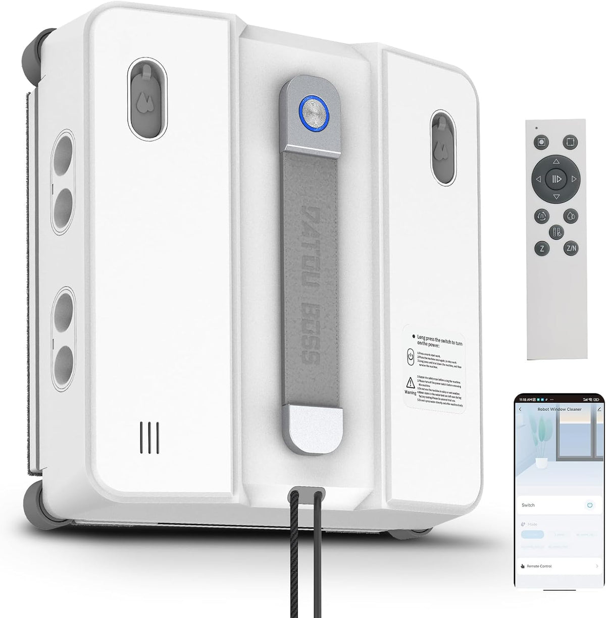 DATOUBOSS Robot Lave Vitres avec Application, Aspiration 5000 Pa, Réservoir 200 ml, 8 Buses Spray, Navigation Intelligente