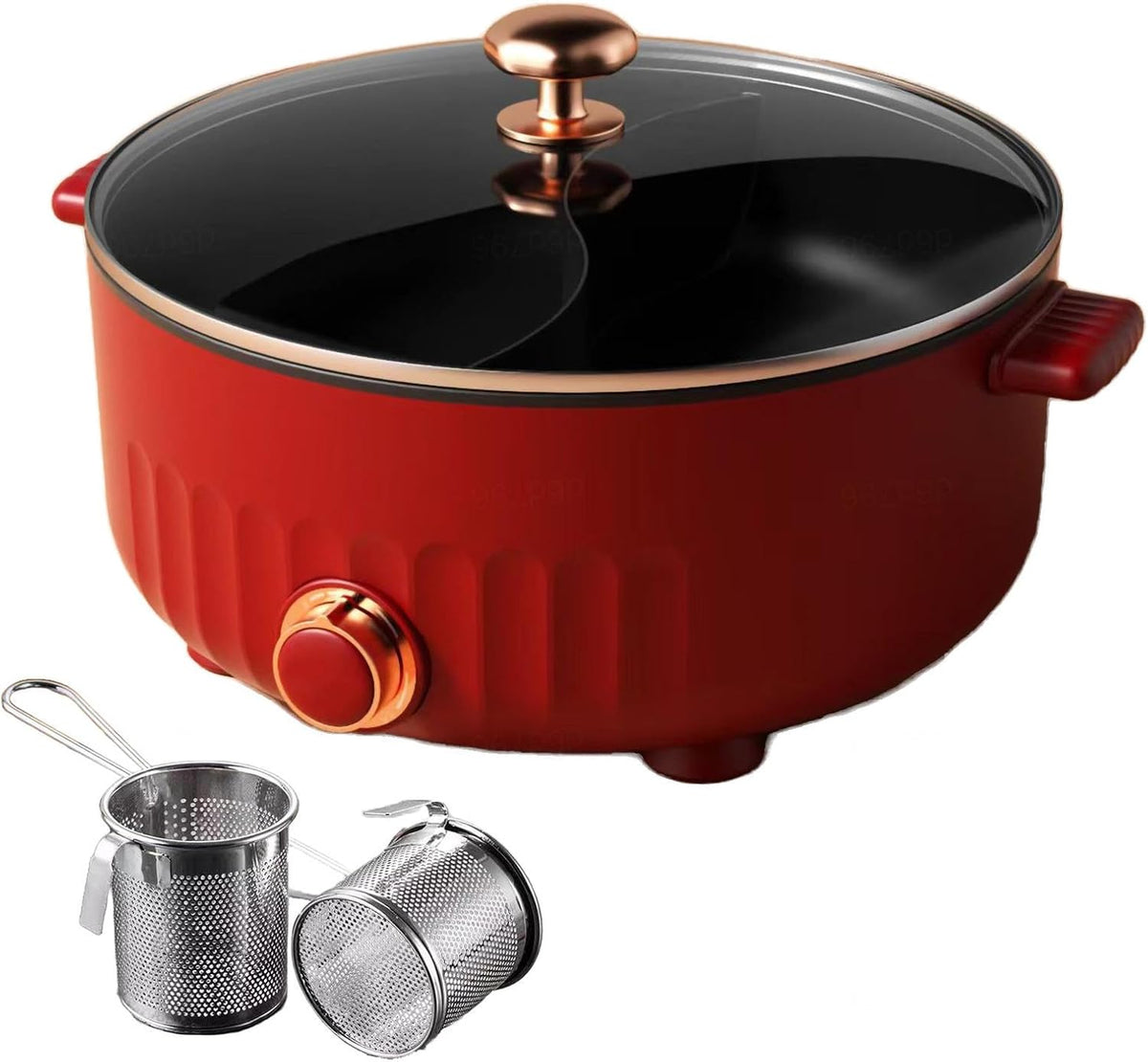 ARTSIM Appareil A Fondue, 1350 Watts Appareil Fondue Chinoise Electrique Convient Aux FêTes d'anniversaire (avec 2 Filets Non éTanches), Red