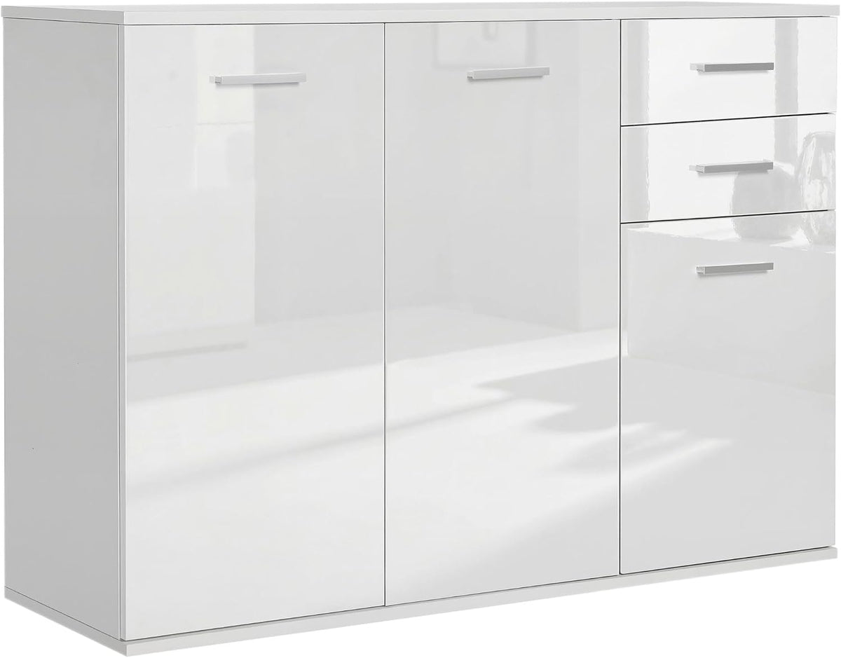 HOMCOM Buffet Salon à Haut Brillance, Meuble de Rangement avec 2 tiroirs, 3 Portes et étagère réglable, Style Contemporain