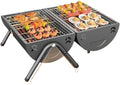 Barbecue fumoir portable en acier inoxydable double face, échappement de cheminée, poignée résistante à la chaleur