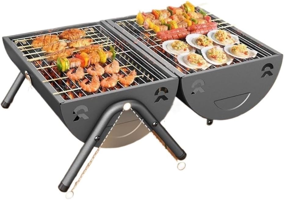 Barbecue fumoir portable en acier inoxydable double face, échappement de cheminée, poignée résistante à la chaleur