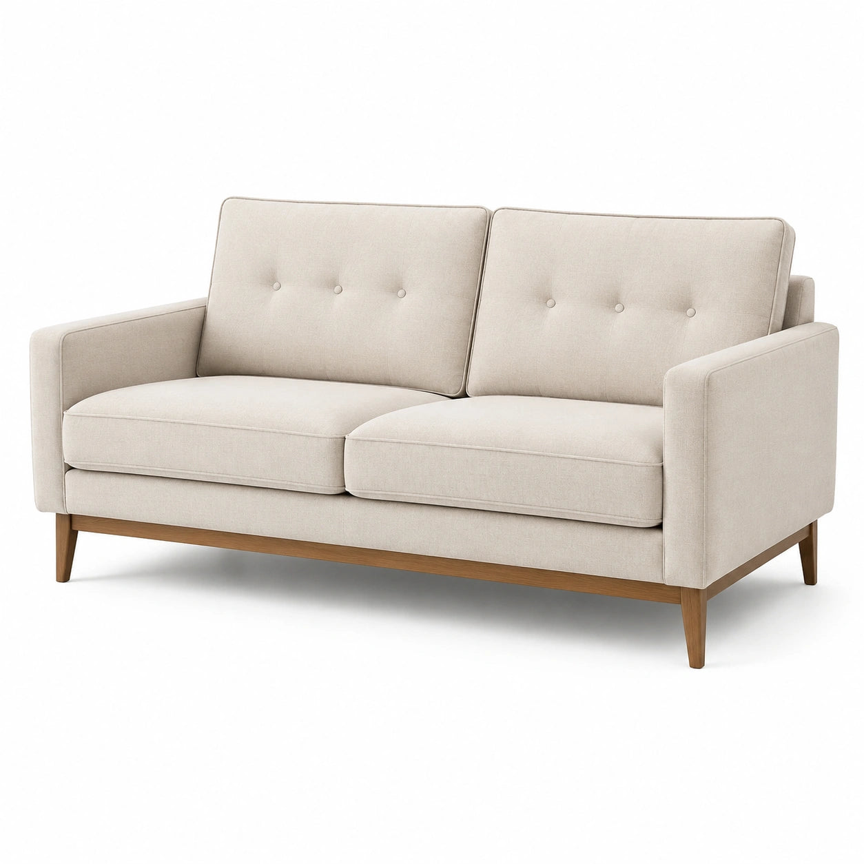 Canapé 2 places en tissu polyester beige avec cadre en bois, 180 x 85 x 85 cm