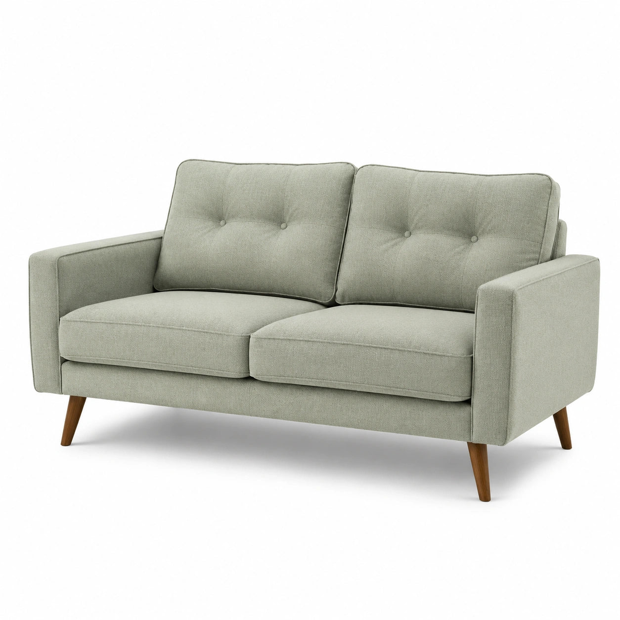 Canapé 2 places en tissu polyester vert clair avec pieds en bois