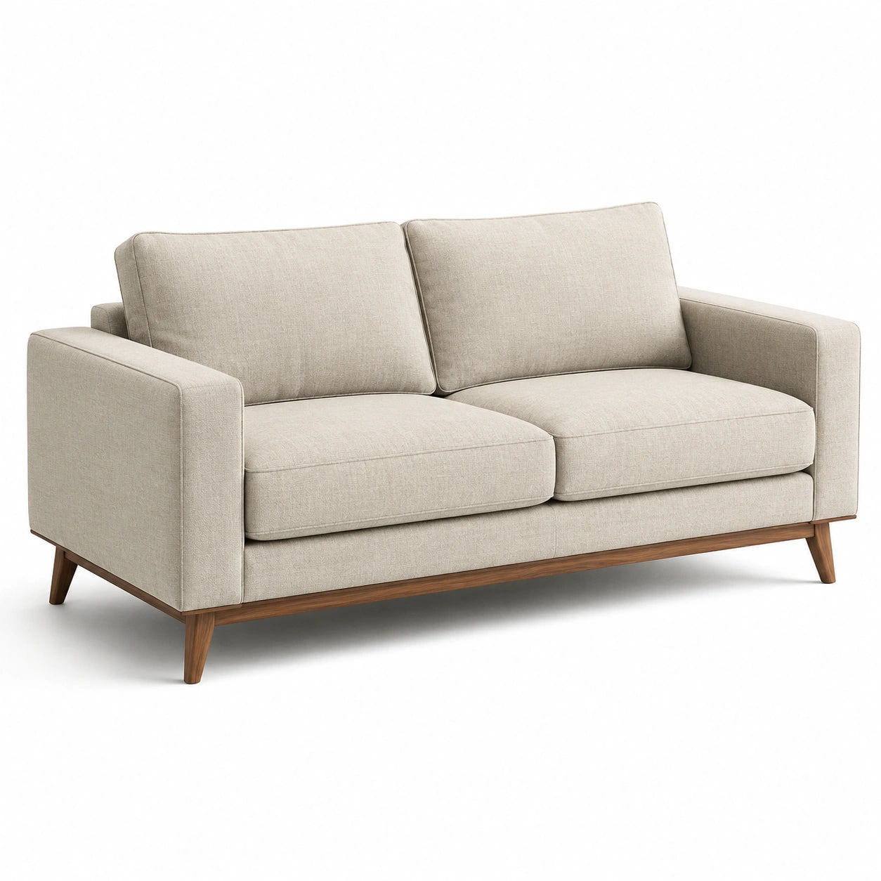Canapé 2 places en tissu beige avec pieds en bois