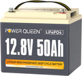 Power Queen Batterie Lithium 12V 50Ah 640Wh Batterie LiFePO4 Rechargeable Batterie d'alimentation 4000~15000 Cycles de Recharge pour Marine