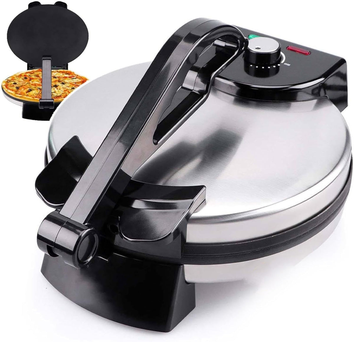 Four à Pizza Portable et crêpière, Machine à Pizza électrique antiadhésive 1800 W avec indicateur LED, Chauffage Double Face