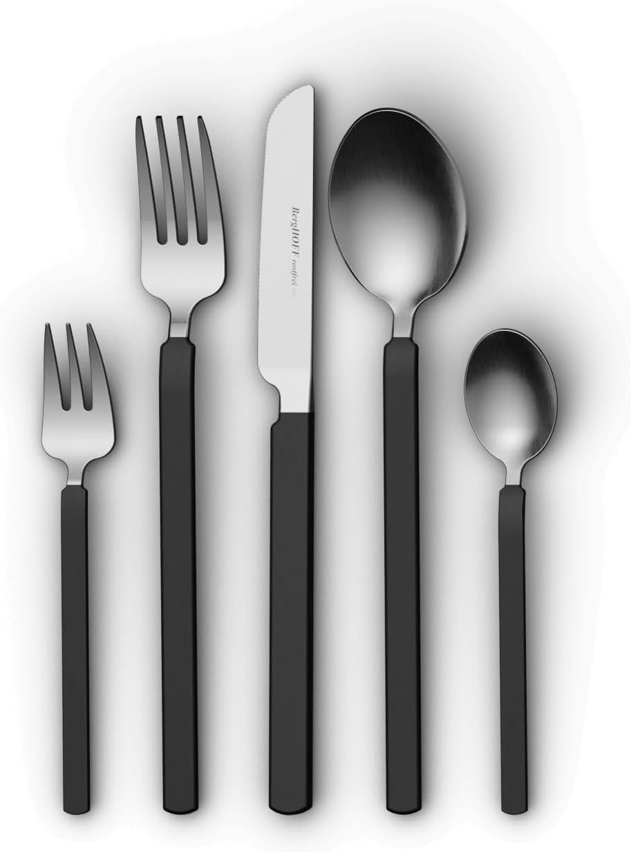 BergHOFF Home Set de couverts, 20 pièces, Service pour 4 personnes, Couverts en acier inoxydable couleur or noir, Finition mate
