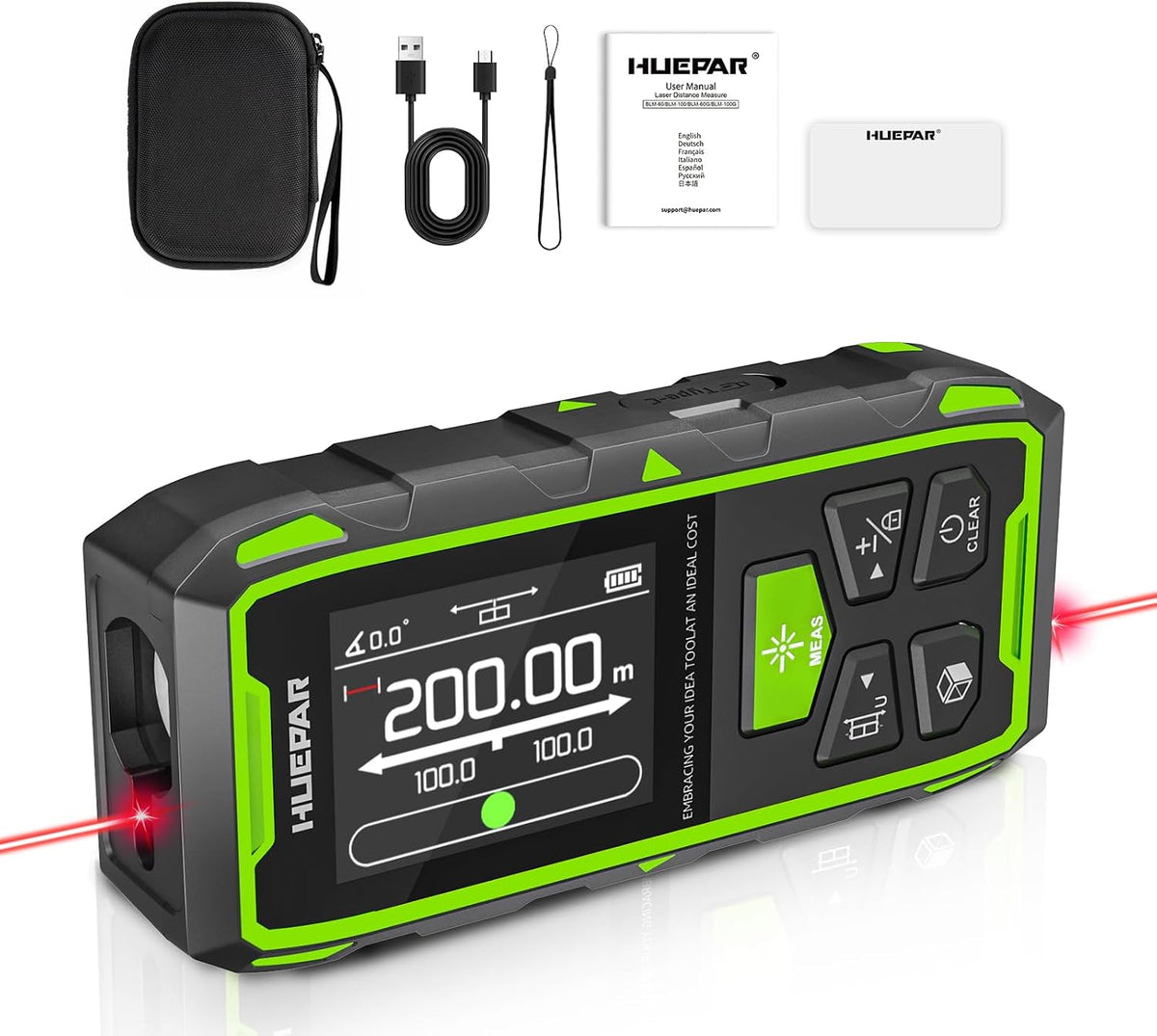 Huepar Télémètre Laser Double 200m, Angle Numérique, Mode Pythagore