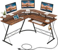 COSTWAY Bureau d'angle 130 x 130 cm, Bureau d'Ordinateur en Forme de L avec Long Support de Moniteur, Plateau à Clavier