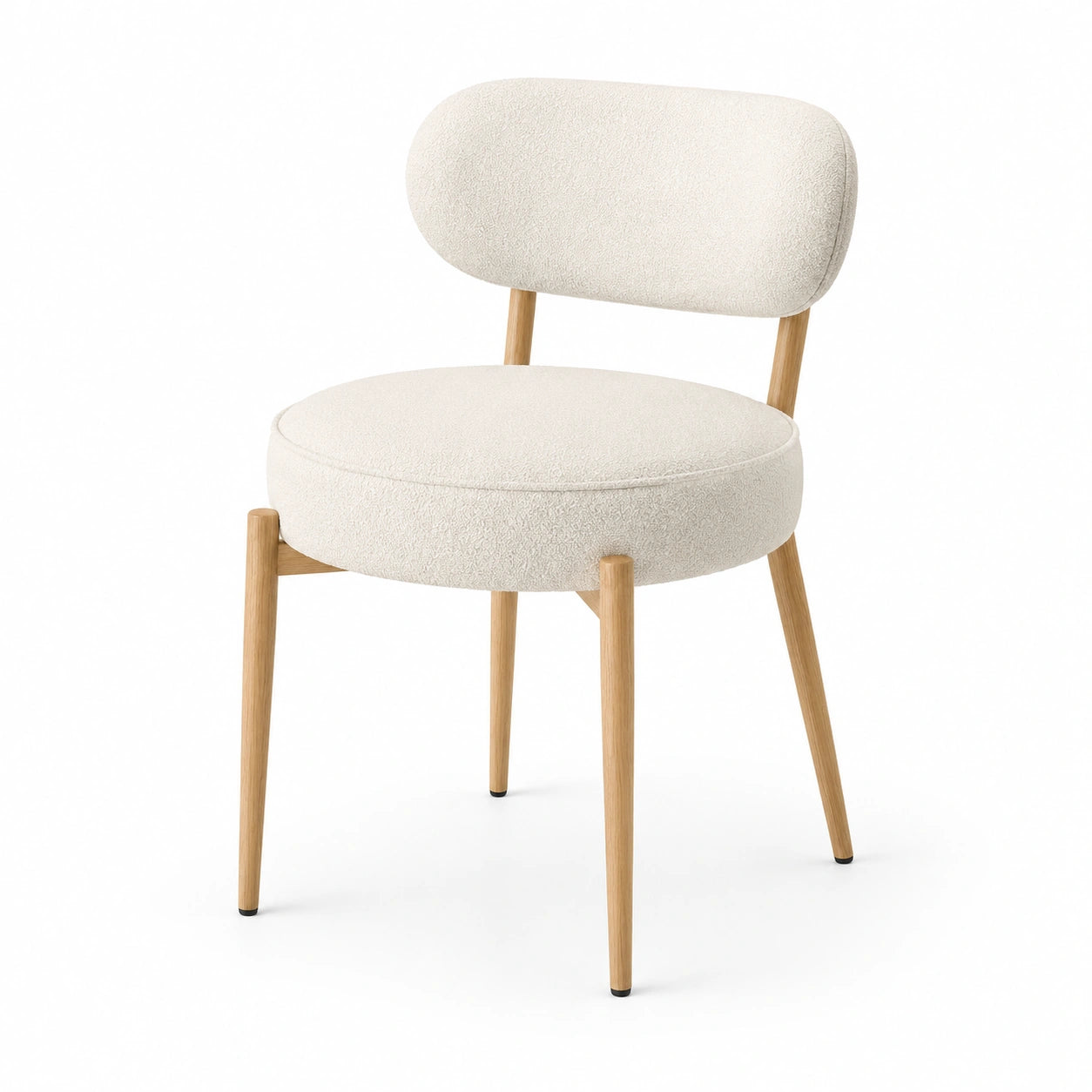 Chaise en tissu bouclé blanc avec structure en bois