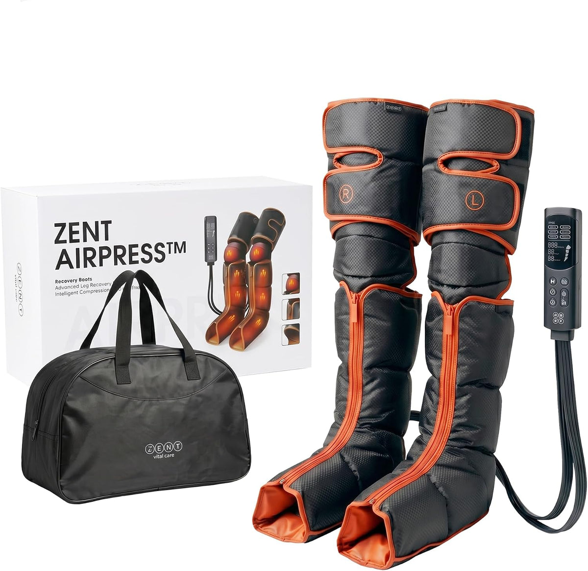 ZENT Bottes de Pressothérapie avec Compression et Chaleur AirPress, Appareil Pressothérapie Jambes, 6 Modes, 9 Intensités, 4 Chambres à Air
