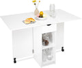 Mondeer Table à Manger Pliable, Table de Cuisine pour Petits Espaces avec 1 Tiroir et 2 Etagères de Rangement, pour Salle à Manger Cuisine