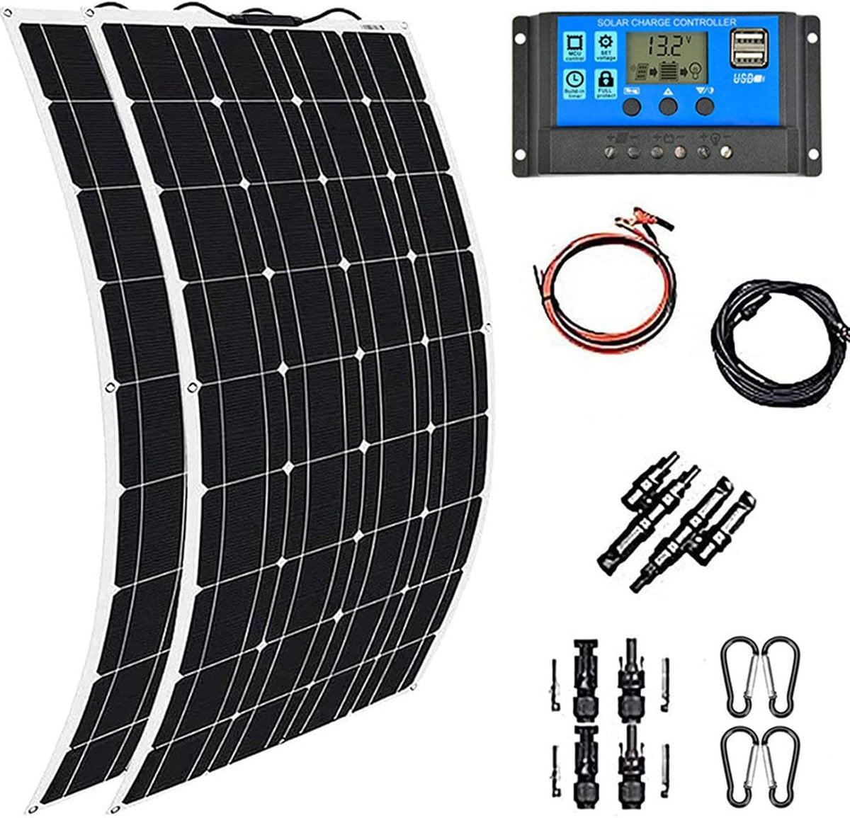 Kit Panneau Solaire 400W 600W 800W 1200W, Panneaux Solaires Souple, Solaires Monocrystalline Haute Efficacité ÉTanche, Avec ContrôLeur 40A