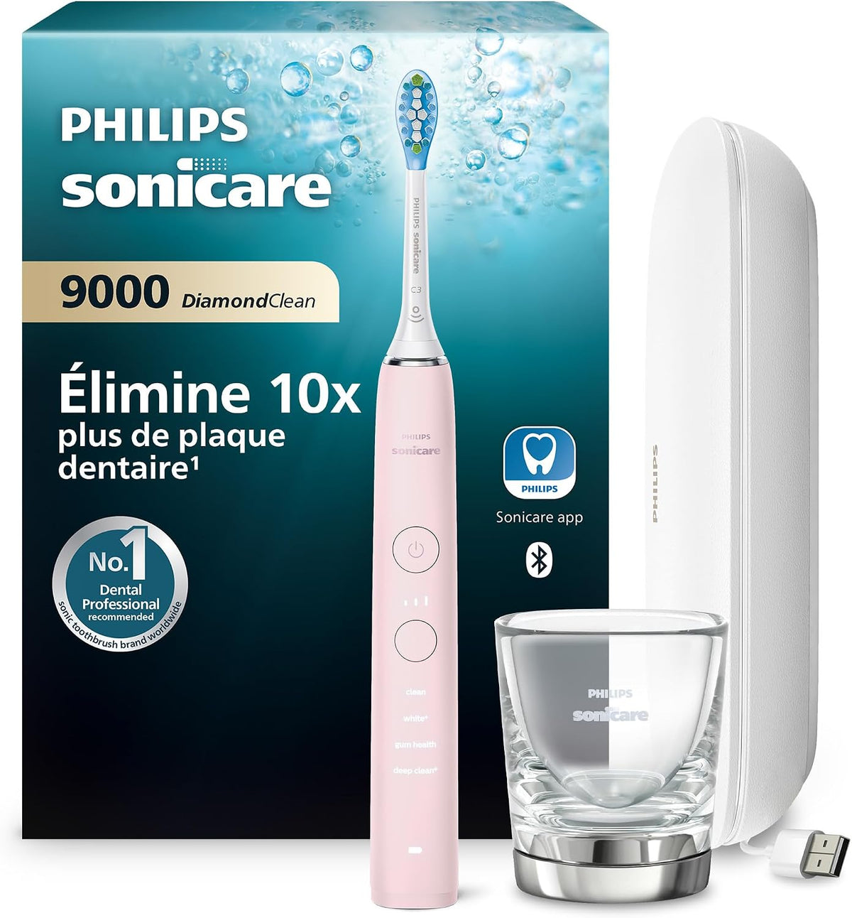 Philips Sonicare DiamondClean 9000, Brosse à dents électrique sonique avec application, capteur de pression, 4 modes de brossage