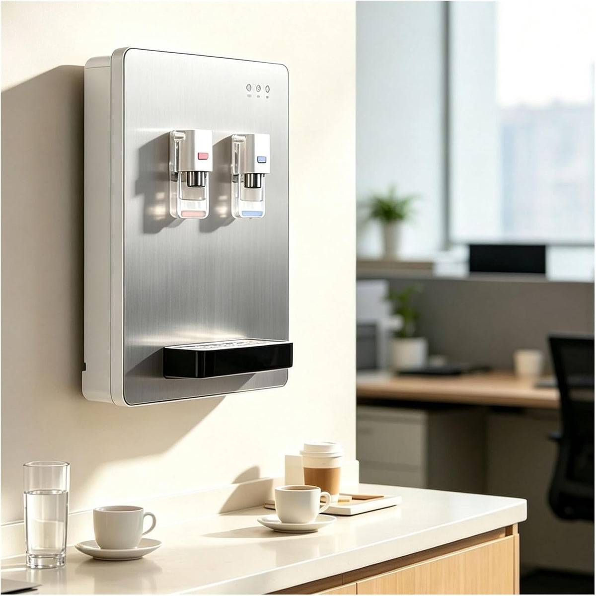 Distributeur mural 2 températures, Alerte niveau d'eau bas, eau chaude et froide instantanée, réservoir interne de 750 ml, chauffe rapide(Silver)