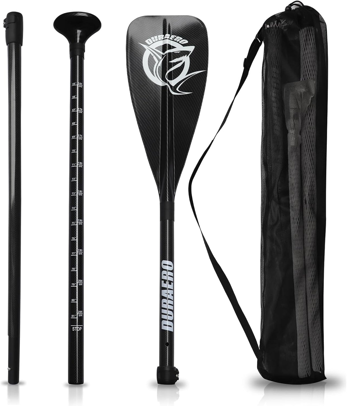 Pagaie Carbone avec Sac - 3 Pièces pour Sup Kayak Stand Up Paddle Board Professional Speed - Légère 760 g Pagaie Télescopique Réglable 165 cm