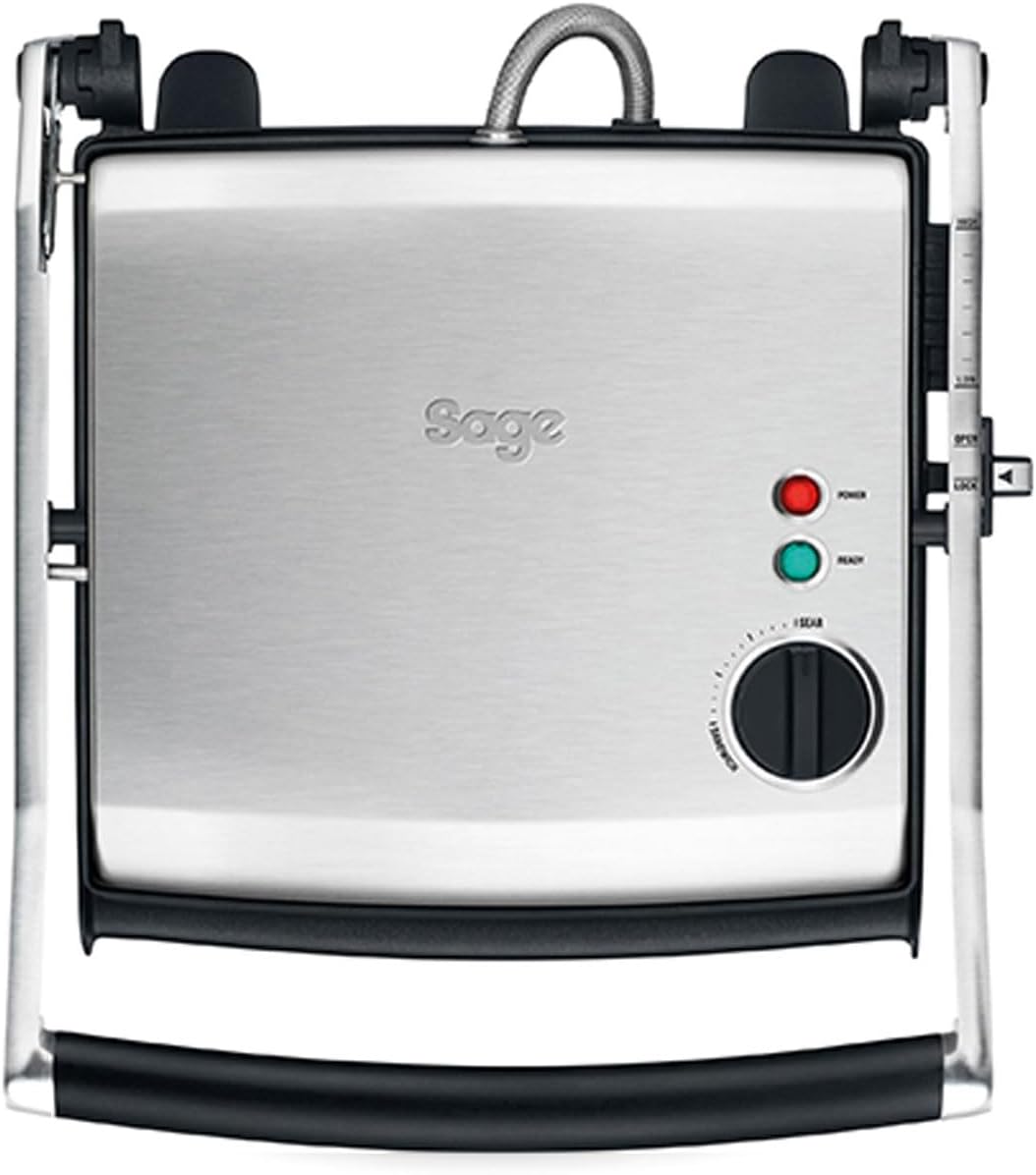 Sage The Adjusta Grill, Grill et Appareil, Acier Inoxydable Brossé, Plaques Nervurées Antiadhésives sans PFOA, Hauteur Réglable, 1500W