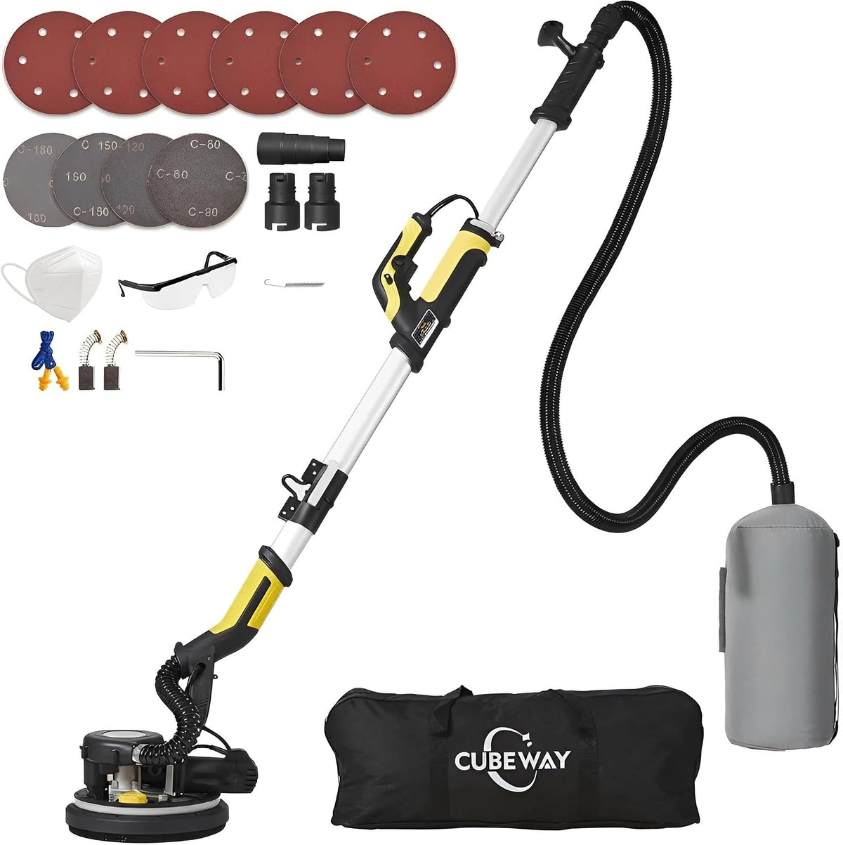 Ponceuse Girafe, Girafe Ponceuse 750W, LED Poignée télescopique Moteur, 7 Niveaux Vitesses 1800RPM Vitesse avec Dépoussiérage Automatique