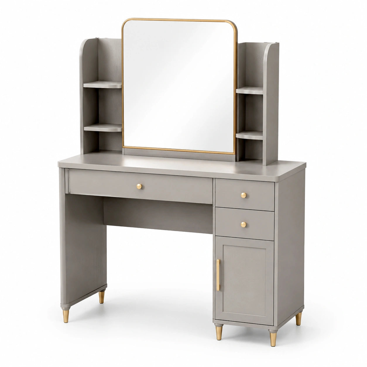 Coiffeuse en bois MDF gris avec miroir et rangement
