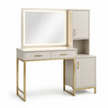 Coiffeuse avec miroir LED et rangement en bois MDF et métal doré