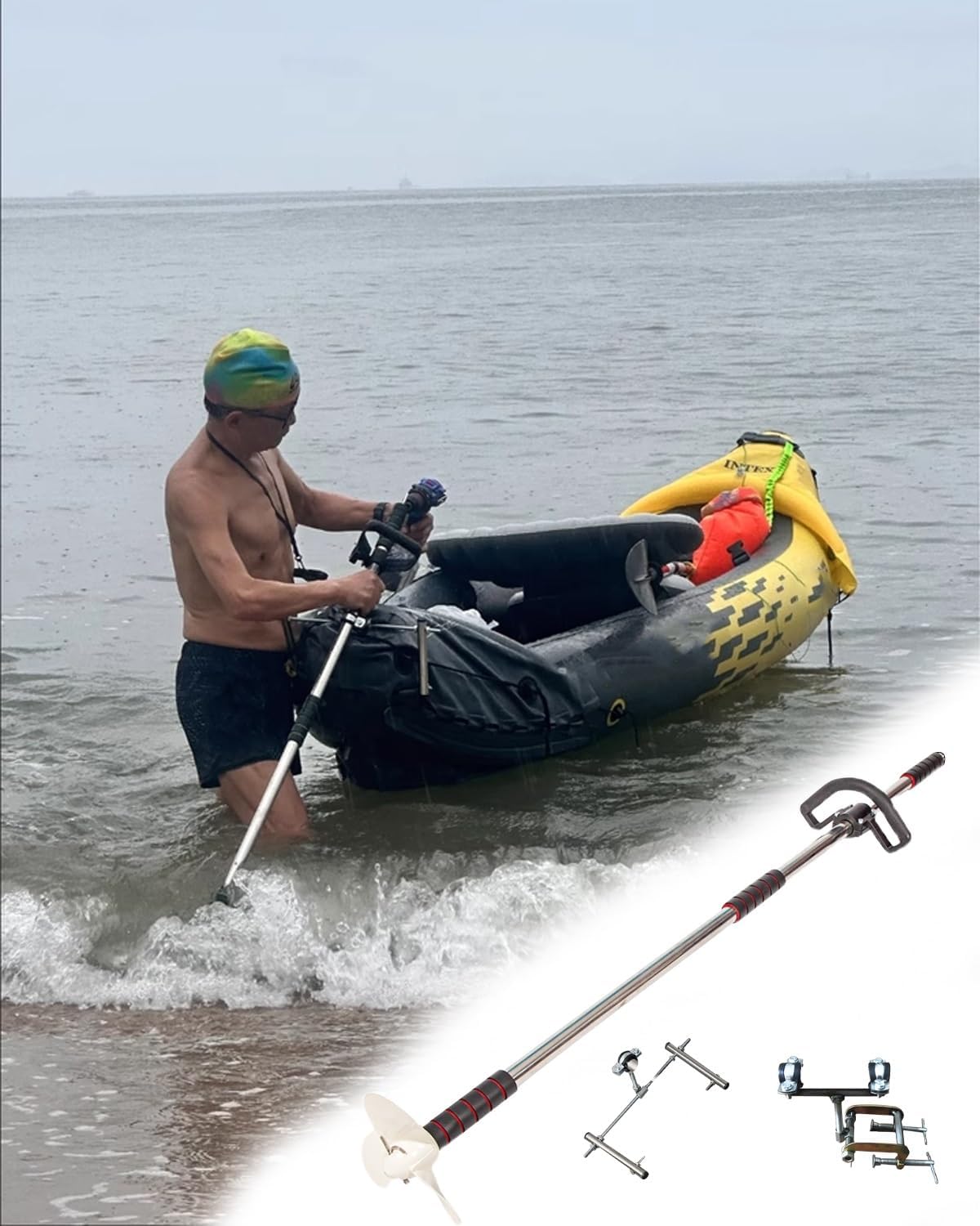 Moteur Bateau Hors-bord Hélice de Forage Avec Support pour Planche à Pagaie Gonflable, Moteur Hors-bord pour Kayak de Lac Et D'étang pour Pédalo