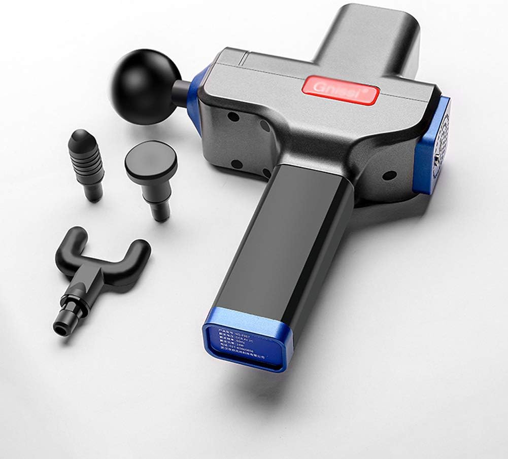 Pistolet De Massage, Appareil De Massage Musculaire Portatif des Tissus Profonds, 2600mAh 6 Vitesses LCD Réglable Fascia Gun avec 4 Têtes De Massage