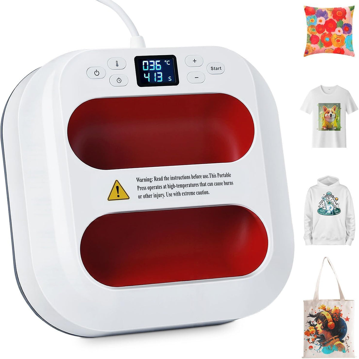 Presse de transfert portable 22,5 x 22,5 cm Rouge avec minuterie, Presse à repasser compacte avec chauffage rapide et régulation de la température