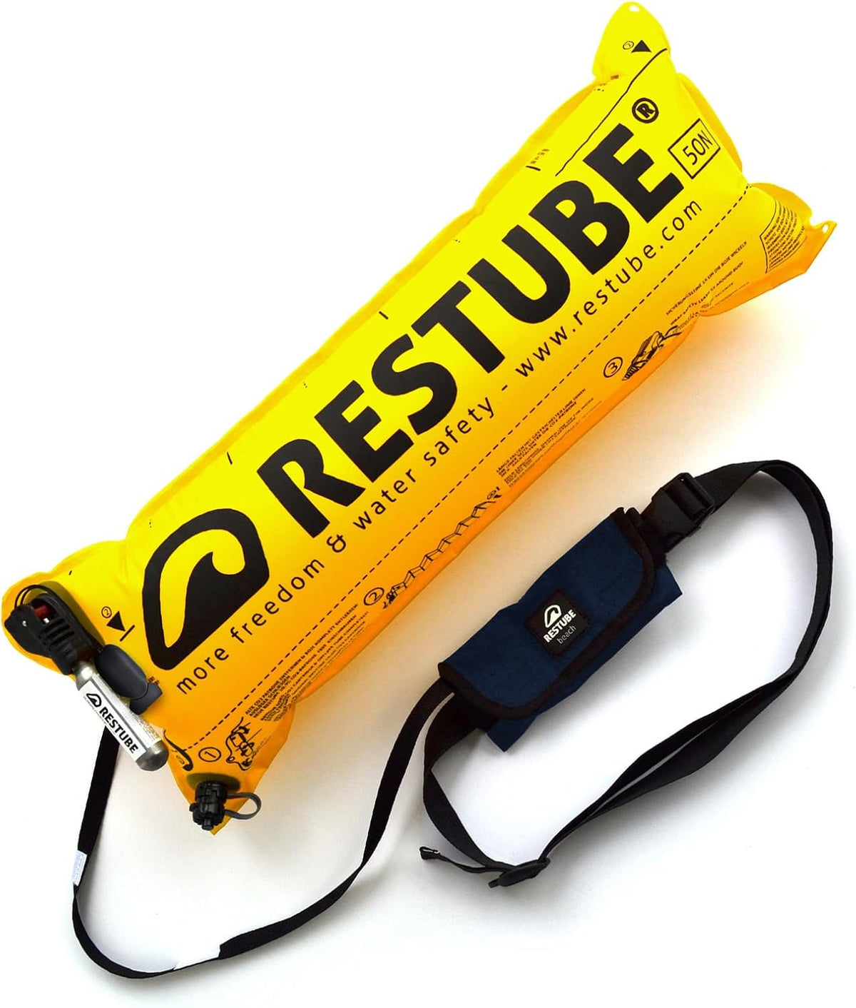 RESTUBE Beach - Bouée gonflable avec sifflet d'urgence - Pour nager en toute sécurité avec la famille et les enfants - Ultra légère et compacte