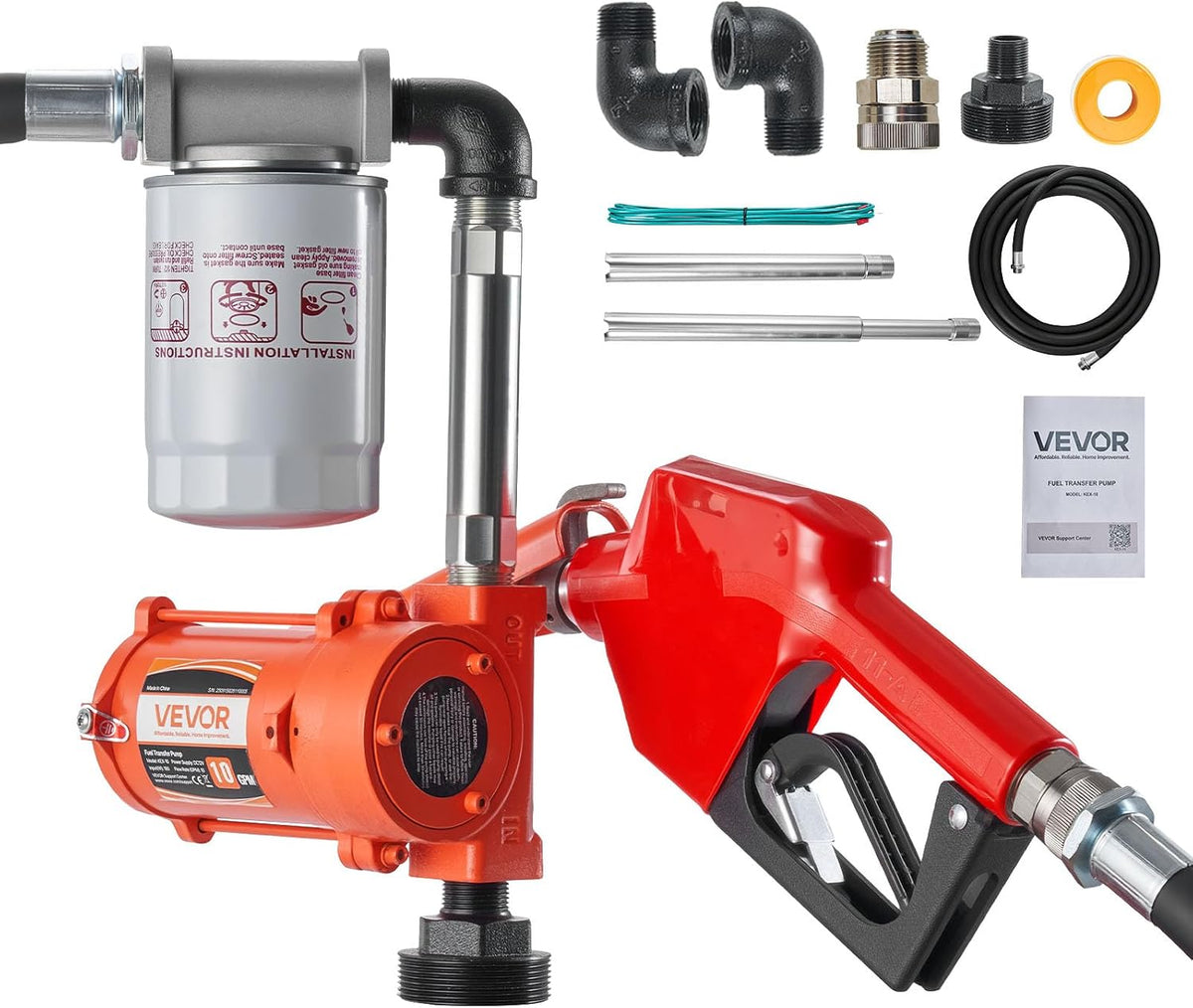 VEVOR Pompe Transfert Carburant 40 L/min Pompe Transfert Gasoil 12 V CC avec Pistolet Arrêt Automatique, Tuyau Refoulement
