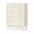 Commode haute 5 tiroirs en bois avec poignées en métal doré