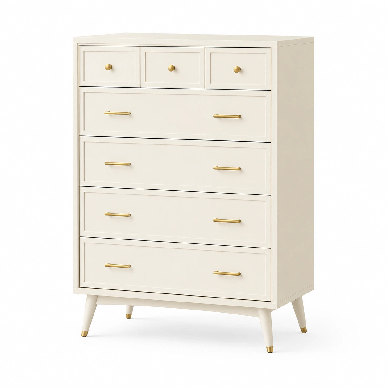 Commode haute 5 tiroirs en bois avec poignées en métal doré
