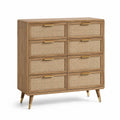 Commode en chêne et rotin 8 tiroirs 85x100x35 cm