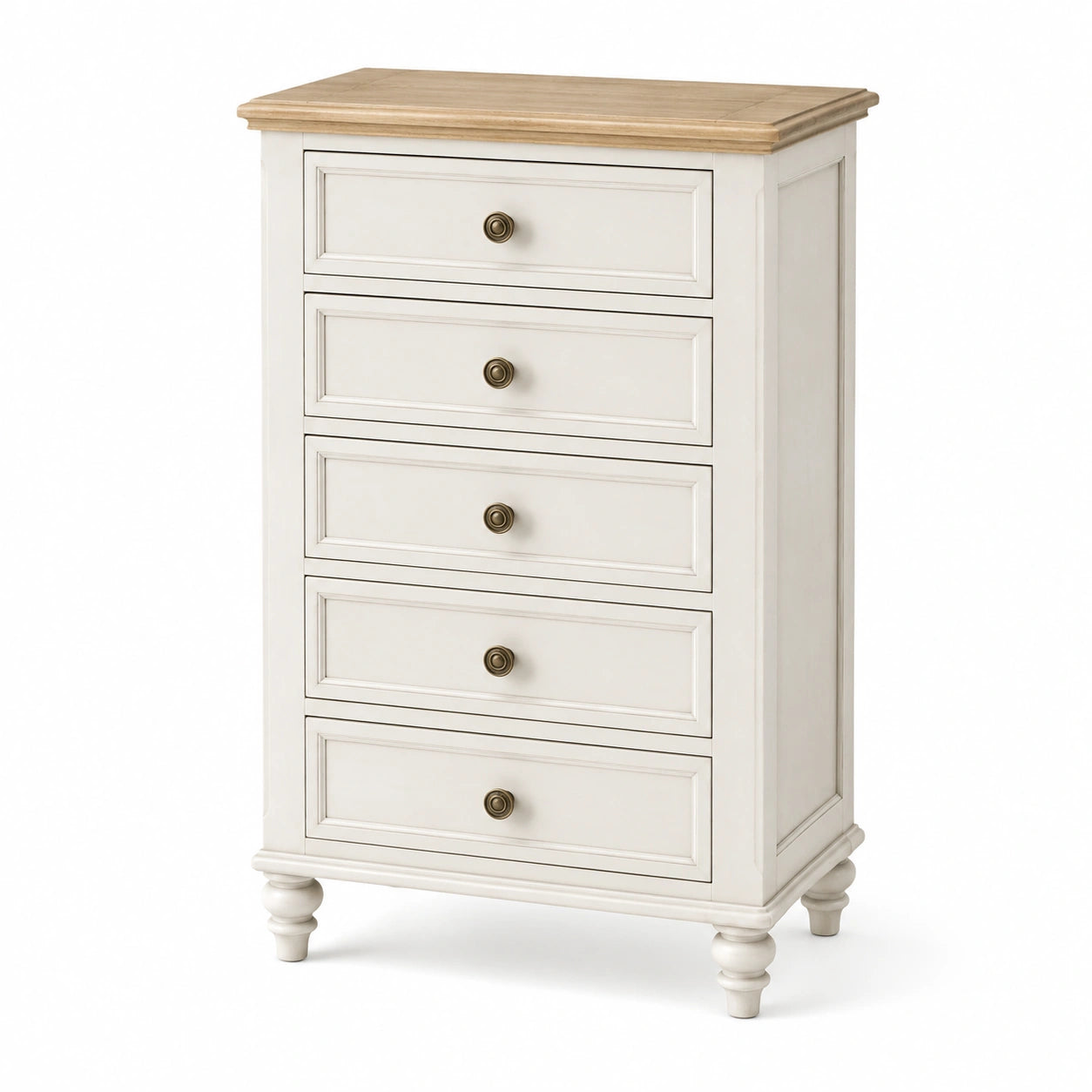 Commode 5 tiroirs en bois blanc et chêne 120x60x40 cm