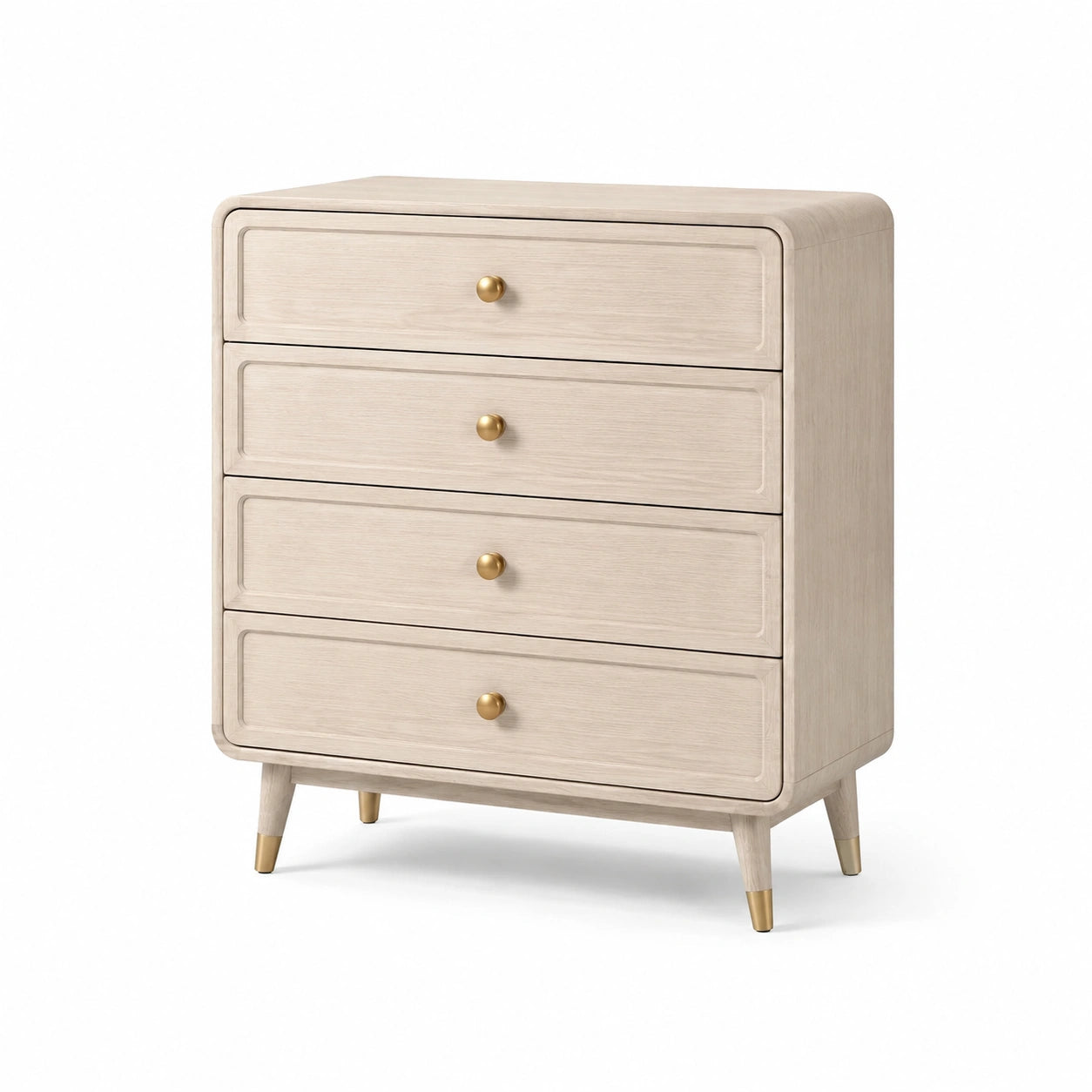 Commode 4 tiroirs en bois clair avec poignées métalliques
