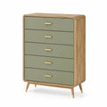 Commode 5 tiroirs en bois de chêne et MDF vert