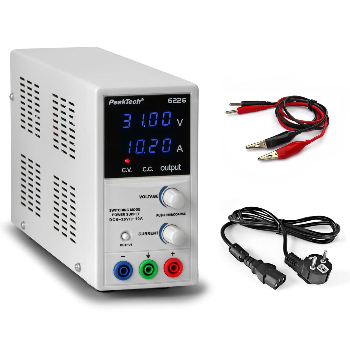 PeakTech 6226 - Alimentation de Laboratoire DC 0-30V / 0-10A, Réglable, Affichage LED bleu à 4 chiffres, Alimentation à Découpage Stabilisée