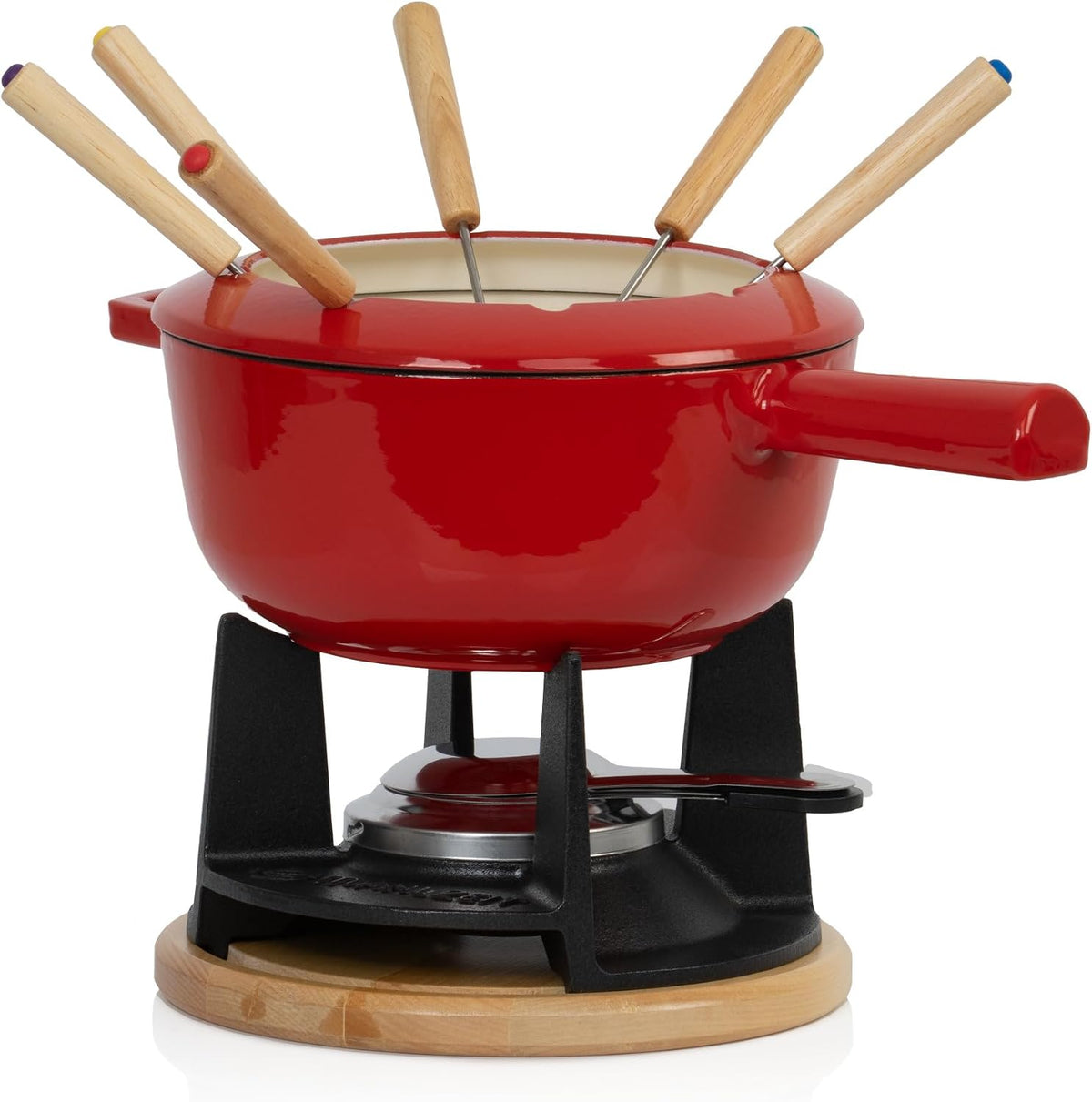 Mahlzeit Service à Fondue en Fonte pour 6 Personnes, 2 litres, Service à Fondue à 13 pièces avec brûleur et fourchettes, Service à Fondue Chocolat