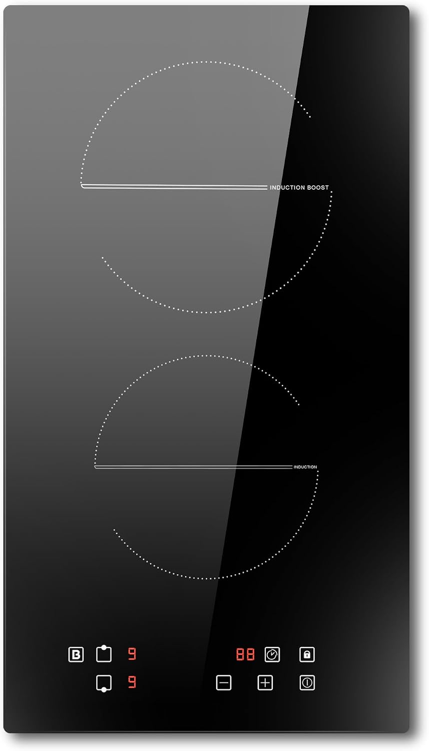 Plaque Induction 2 Feux Encastrable 30cm, 3500W con Fonction Boost, Plaque de Cuisson Electrique con Verrou de Sécurité, 9 Niveaux de Puissance
