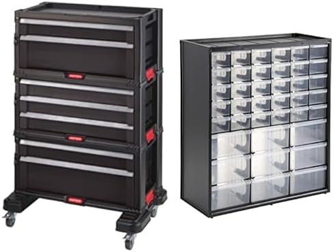 Keter Module Servante 7 Tiroirs - Servante d'Atelier pour Petits et Grands Outils & Stanley 1-93-981 Organiseur 39 Compartiments