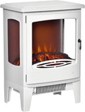 HOMCOM Cheminée Électrique Poêle Style Néo-rétro 900-1800 W Acier ABS Blanc, Simulation Flammes LED, Luminosité Réglable