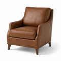 Fauteuil en cuir marron avec pieds en bois