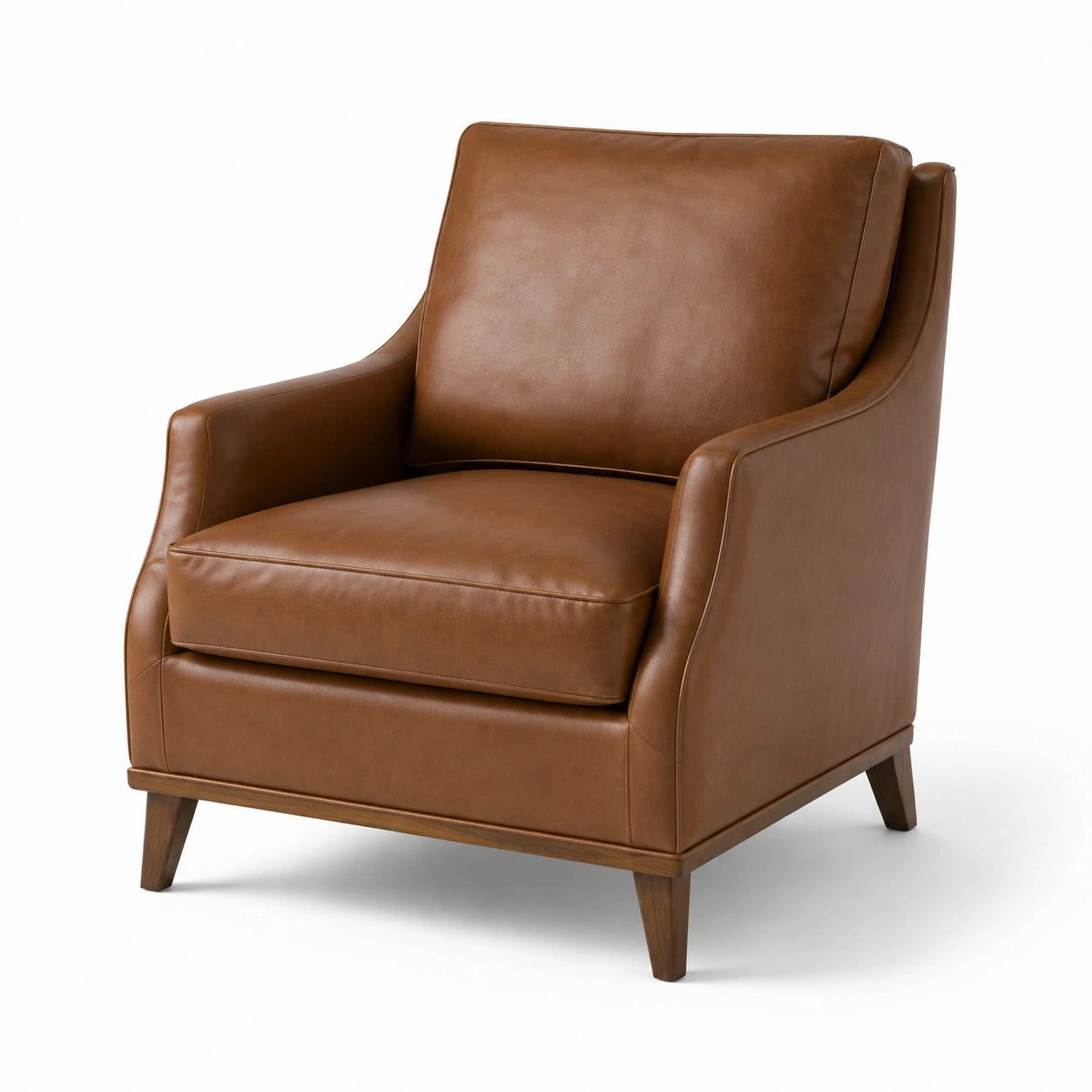 Fauteuil en cuir marron avec pieds en bois