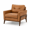 Fauteuil en cuir marron avec structure en bois